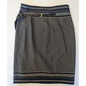 PAUW Amsterdam 6-8 Wool Wrap Skirt leather Accents Lined Pleats Stripes